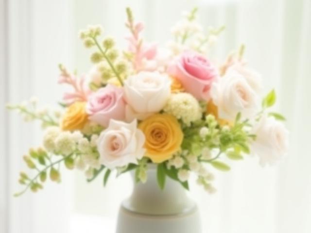 Frisches, saisonales Blumenbouquet in einer Lysandra Flora Vase